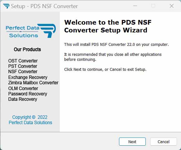 PDS NSF Converter Setup Wizard