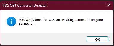 Uninstalling process Completed PDS OST Converter on your computer